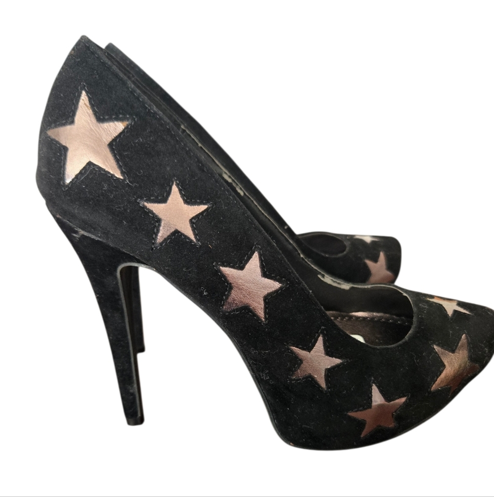 Anne Michelle Black Star Heels Size 8.5 - Picture 3 of 6